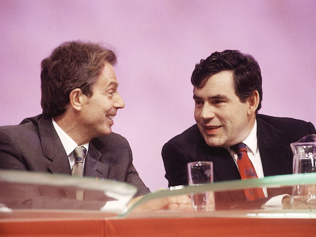 Tony Blair and Gordon Brown at Labour conference in 1999. Photo by Jeff Overs/BBC News & Current Affairs via Getty Images