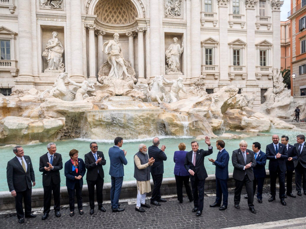 World leaders gathered at the Trevi Fountain after the conclusion of the G20 talks