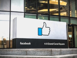 Image of Facebook sign outside the company's headquarters in Dublin, 4 Grand Canal Square