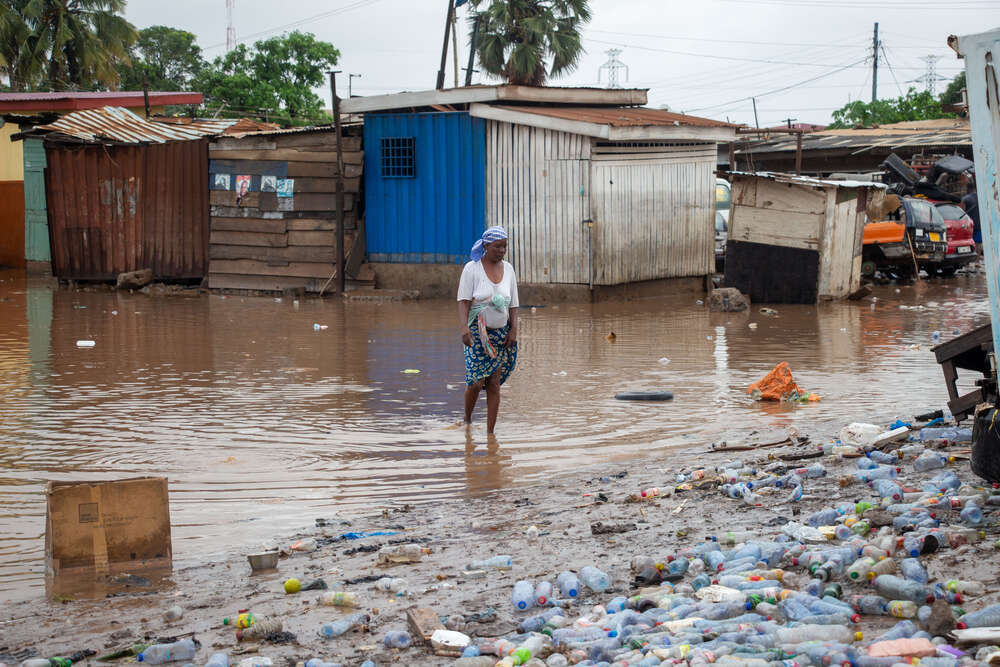 A downpour causes flooding in Accra, Ghana in 2020