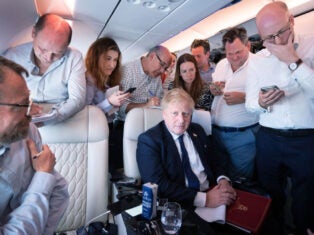 Boris Johnson government press conference on plane