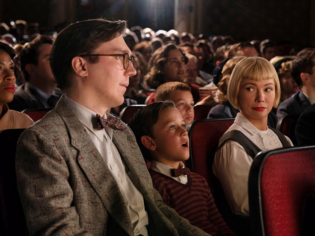 (from left) Burt Fabelman (Paul Dano), Younger Sammy Fabelman (Mateo Zoryan Francis-DeFord) and Mitzi Fabelman (Michelle Williams) in The Fabelmans, co-written, produced and directed by Steven Spielberg.