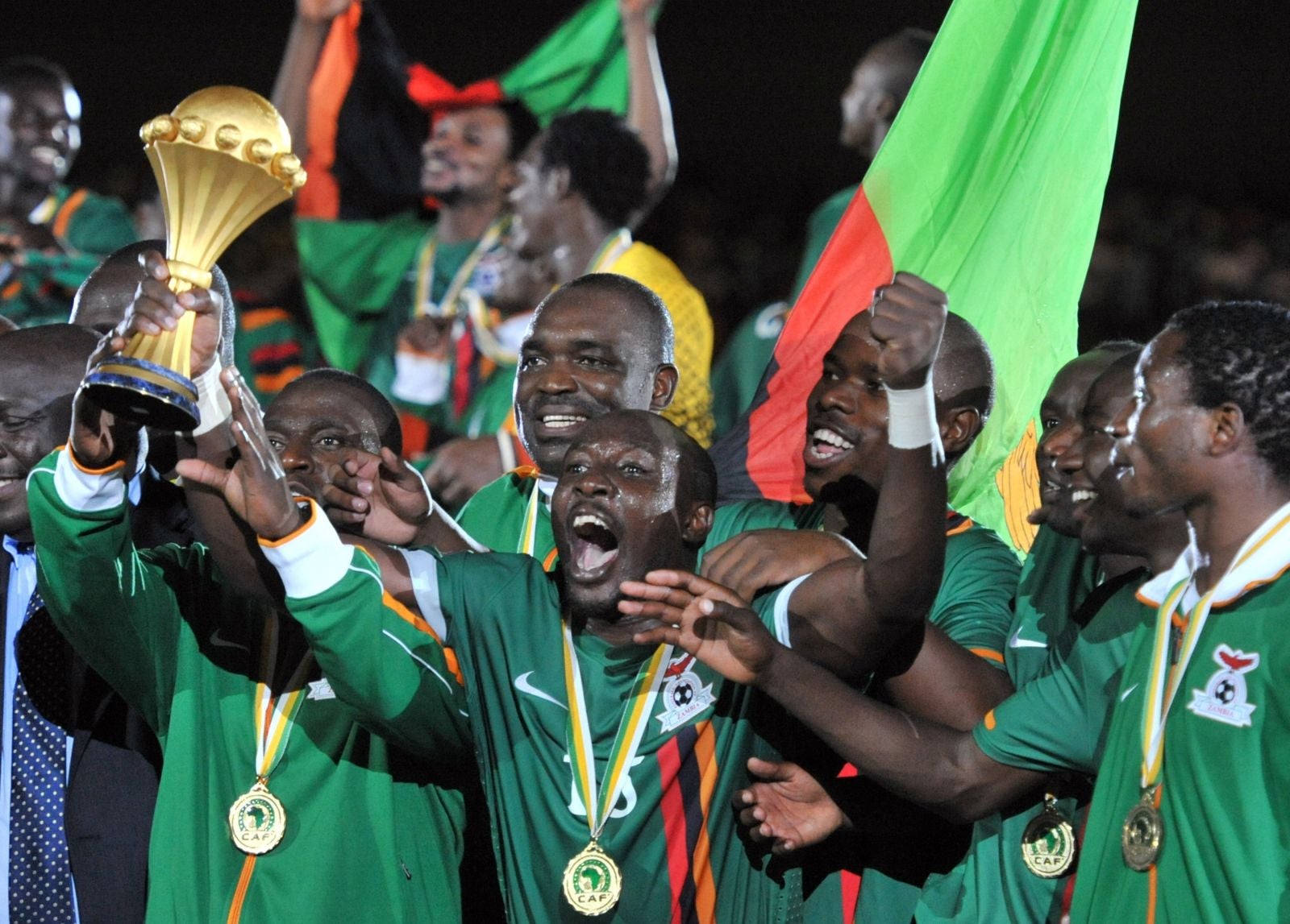 The victorious Zambian team after winning the African Cup of Nations in 2012. Photo: Getty