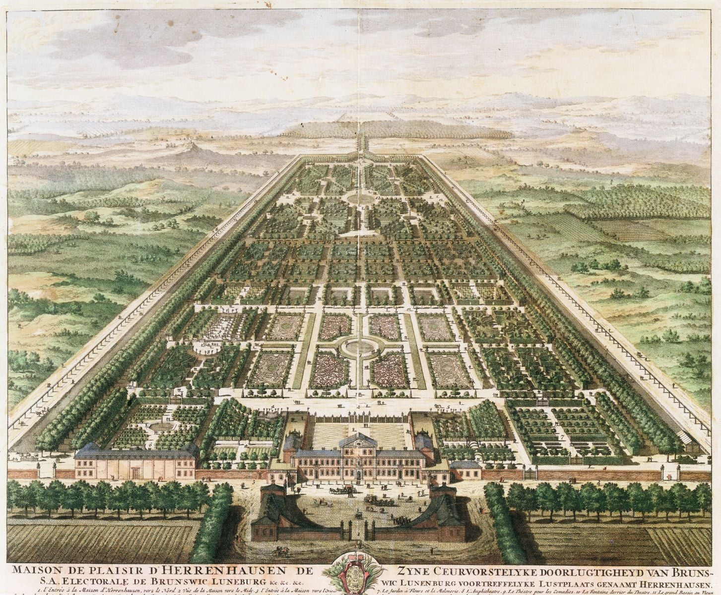 The gardens at Herrenhausen, c.1708. Image: Wikimedia Commons
